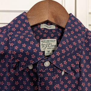 J Crew classic medium red flowers on navy background